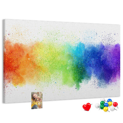 Tablero de corcho decorado con diseño de destellos coloridos en arcoíris