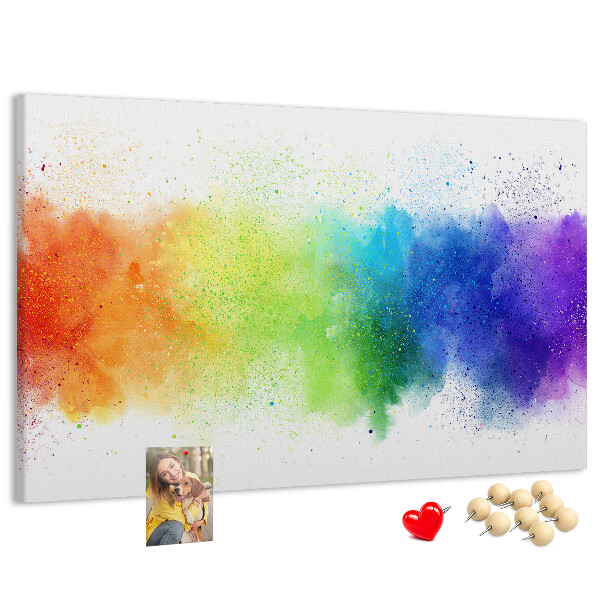 Tablero de corcho decorado con diseño de destellos coloridos en arcoíris