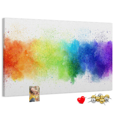Tablero de corcho decorado con diseño de destellos coloridos en arcoíris