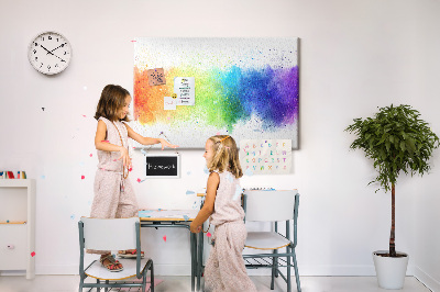 Tablero de corcho decorado con diseño de destellos coloridos en arcoíris