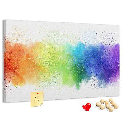 Tablero de corcho decorado con diseño de destellos coloridos en arcoíris