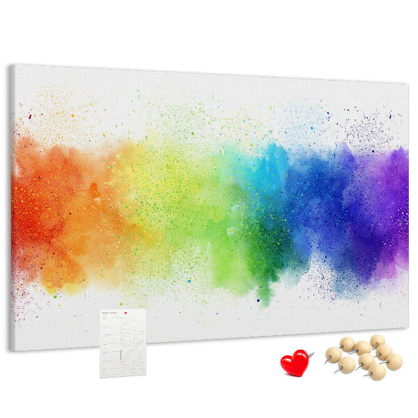 Tablero de corcho decorado con diseño de destellos coloridos en arcoíris