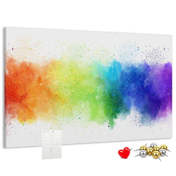 Tablero de corcho decorado con diseño de destellos coloridos en arcoíris