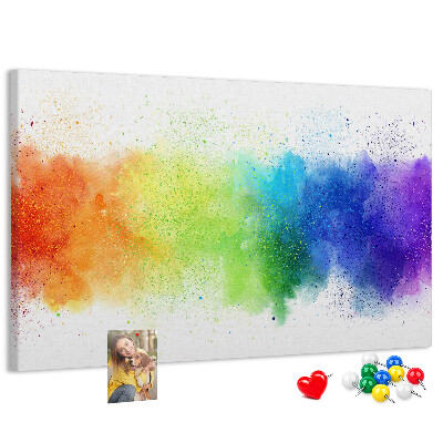 Tablero de corcho decorado con diseño de destellos coloridos en arcoíris