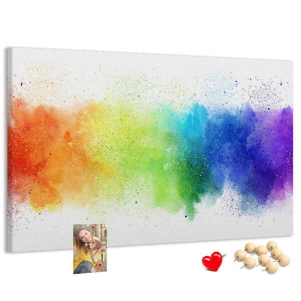 Tablero de corcho decorado con diseño de destellos coloridos en arcoíris