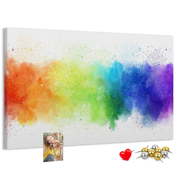 Tablero de corcho decorado con diseño de destellos coloridos en arcoíris