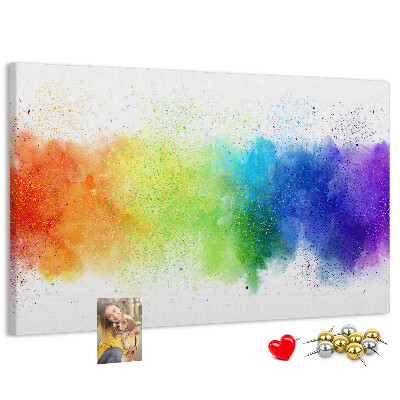 Tablero de corcho decorado con diseño de destellos coloridos en arcoíris