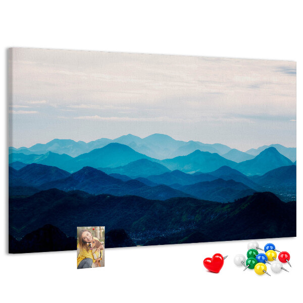 Tablero de corcho decorado diseño de paisaje de montaña en tonos azules