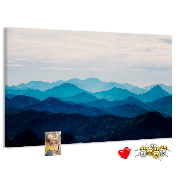 Tablero de corcho decorado diseño de paisaje de montaña en tonos azules