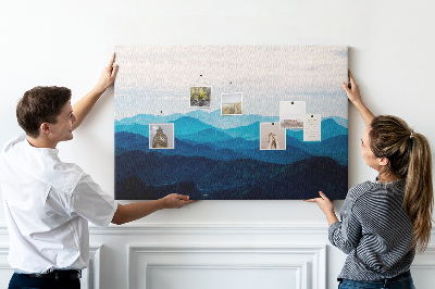 Tablero de corcho decorado diseño de paisaje de montaña en tonos azules