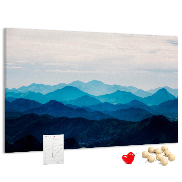 Tablero de corcho decorado diseño de paisaje de montaña en tonos azules