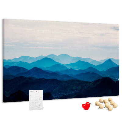 Tablero de corcho decorado diseño de paisaje de montaña en tonos azules