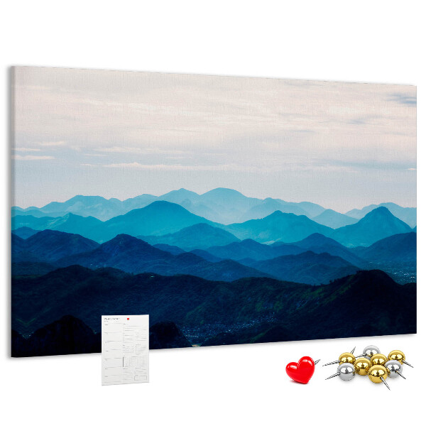 Tablero de corcho decorado diseño de paisaje de montaña en tonos azules
