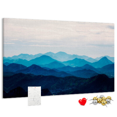 Tablero de corcho decorado diseño de paisaje de montaña en tonos azules