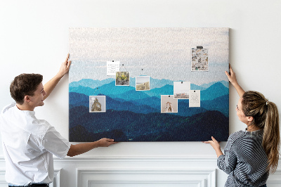 Tablero de corcho decorado diseño de paisaje de montaña en tonos azules