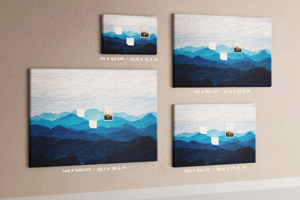 Tablero de corcho decorado diseño de paisaje de montaña en tonos azules