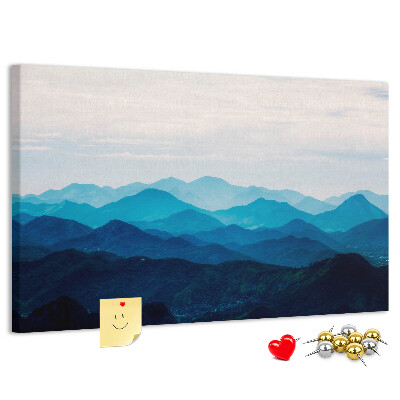 Tablero de corcho decorado diseño de paisaje de montaña en tonos azules