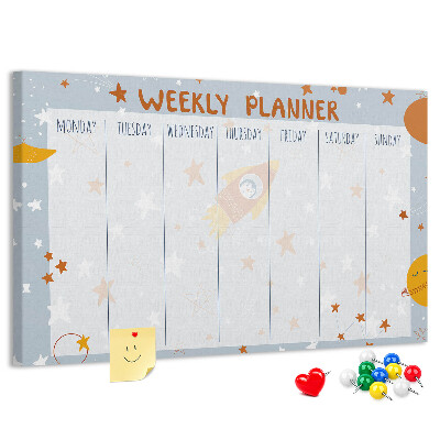 Tablero de anuncios horario semanal cósmico con diseño de estrellas