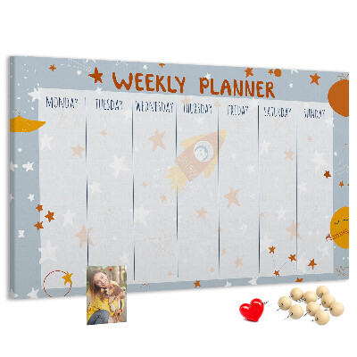 Tablero de anuncios horario semanal cósmico con diseño de estrellas