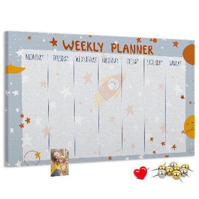 Tablero de anuncios horario semanal cósmico con diseño de estrellas