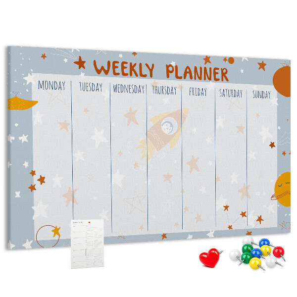 Tablero de anuncios horario semanal cósmico con diseño de estrellas