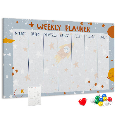 Tablero de anuncios horario semanal cósmico con diseño de estrellas