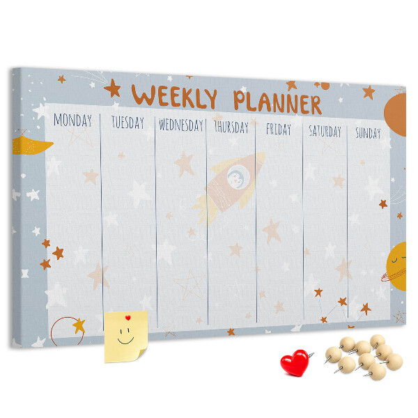 Tablero de anuncios horario semanal cósmico con diseño de estrellas