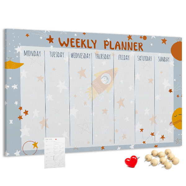 Tablero de anuncios horario semanal cósmico con diseño de estrellas