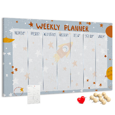 Tablero de anuncios horario semanal cósmico con diseño de estrellas