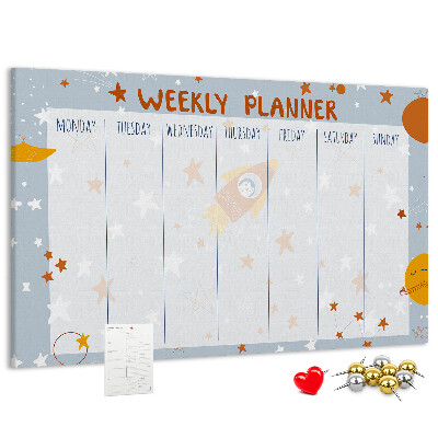 Tablero de anuncios horario semanal cósmico con diseño de estrellas