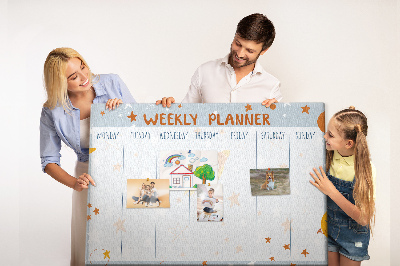 Tablero de anuncios horario semanal cósmico con diseño de estrellas