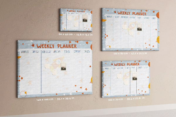 Tablero de anuncios horario semanal cósmico con diseño de estrellas