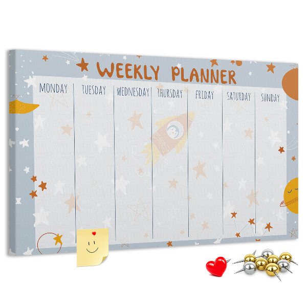 Tablero de anuncios horario semanal cósmico con diseño de estrellas
