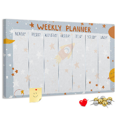 Tablero de anuncios horario semanal cósmico con diseño de estrellas