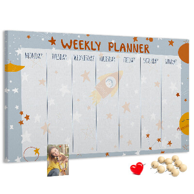 Tablero de anuncios horario semanal cósmico con diseño de estrellas