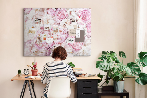 Pizarra de corcho con estampado floral en tonos rosas