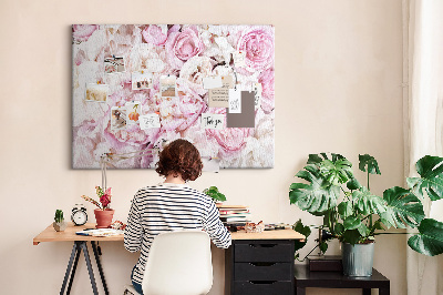 Pizarra de corcho con estampado floral en tonos rosas