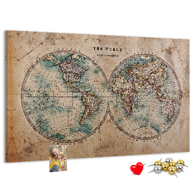 Tablero de corcho decorativo mapa del mundo antiguo con contornos de colores