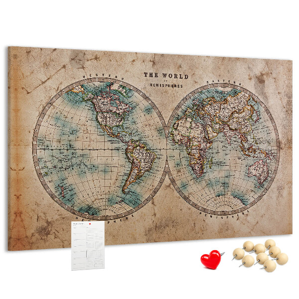 Tablero de corcho decorativo mapa del mundo antiguo con contornos de colores