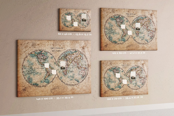 Tablero de corcho decorativo mapa del mundo antiguo con contornos de colores