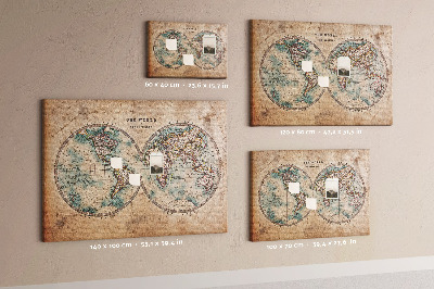 Tablero de corcho decorativo mapa del mundo antiguo con contornos de colores