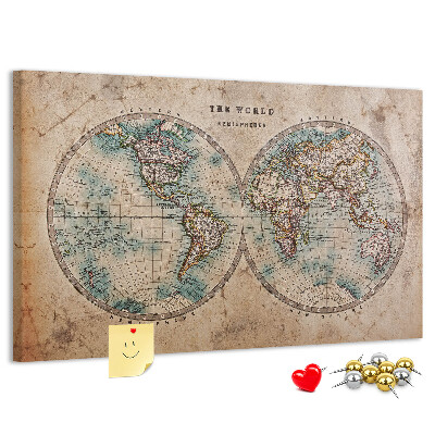 Tablero de corcho decorativo mapa del mundo antiguo con contornos de colores