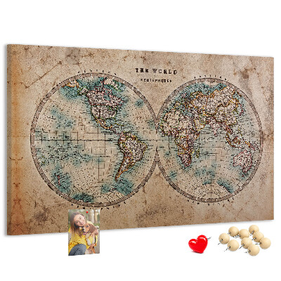Tablero de corcho decorativo mapa del mundo antiguo con contornos de colores