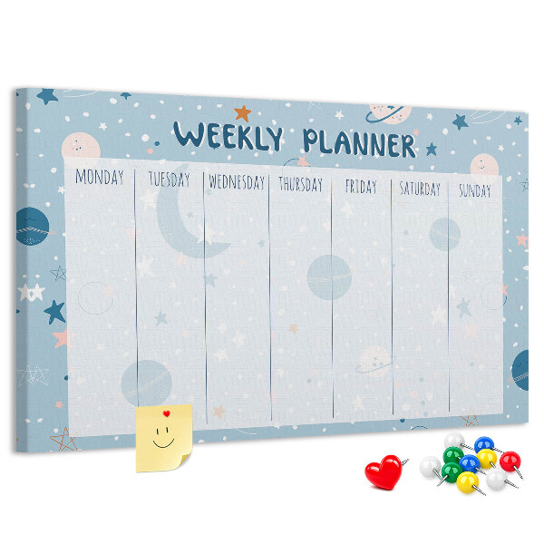 Tablero de anuncios con diseño de agenda semanal futurista