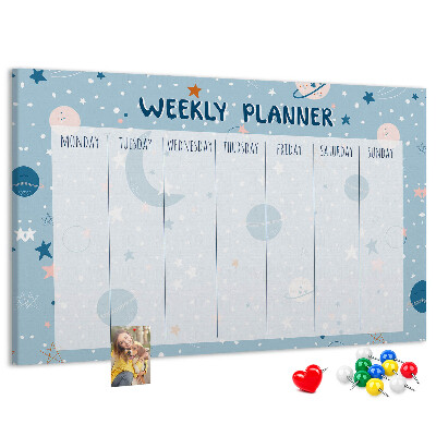 Tablero de anuncios con diseño de agenda semanal futurista