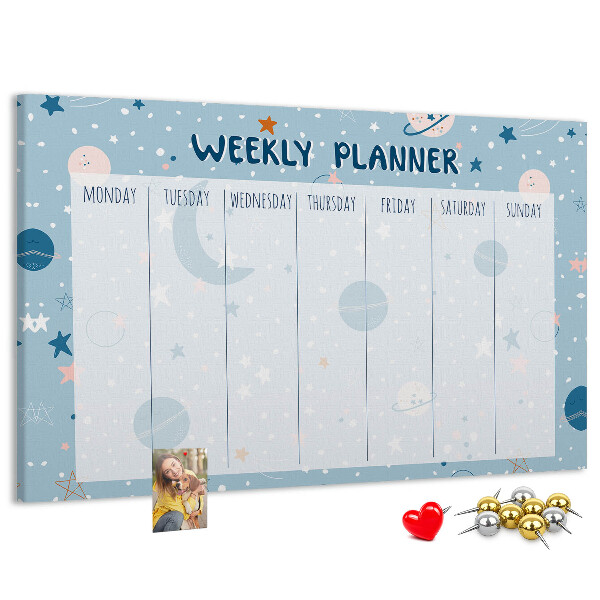 Tablero de anuncios con diseño de agenda semanal futurista
