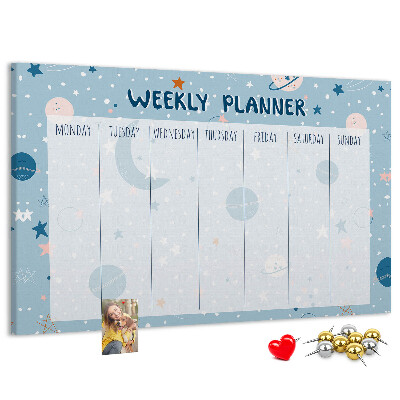 Tablero de anuncios con diseño de agenda semanal futurista