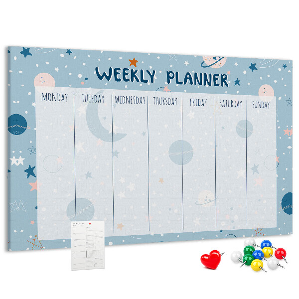 Tablero de anuncios con diseño de agenda semanal futurista