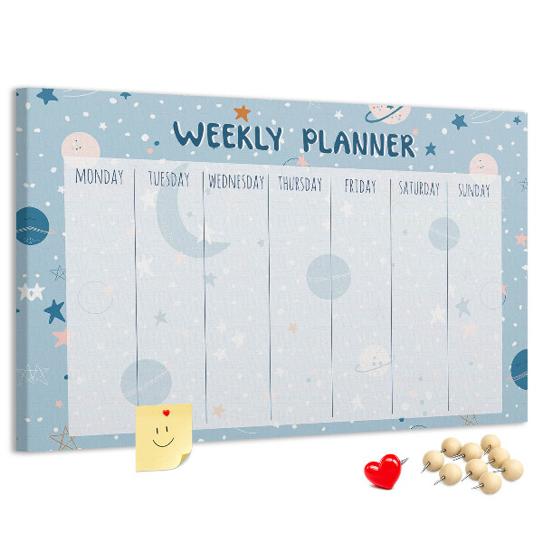 Tablero de anuncios con diseño de agenda semanal futurista