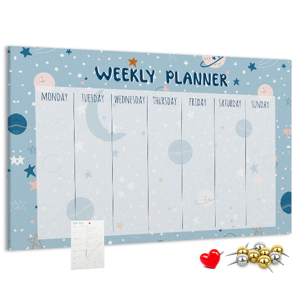 Tablero de anuncios con diseño de agenda semanal futurista